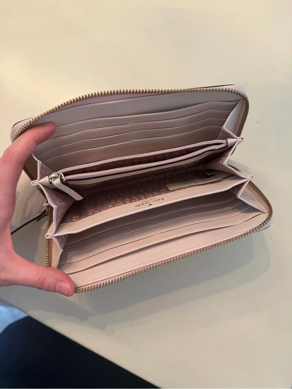 kate spade cream/light beige zip-around leather wallet
